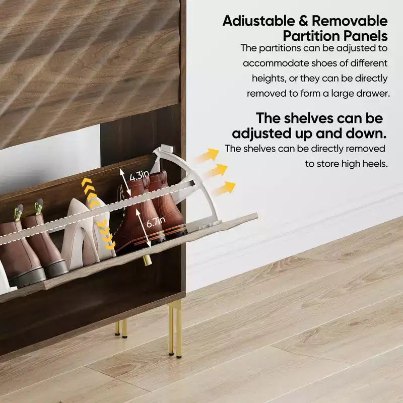 Modern Freestanding Shoe Cabinet Organizer with 2 Flip Drawers,Mid-Century Storage Shoe Rack for Corridors, Entrances