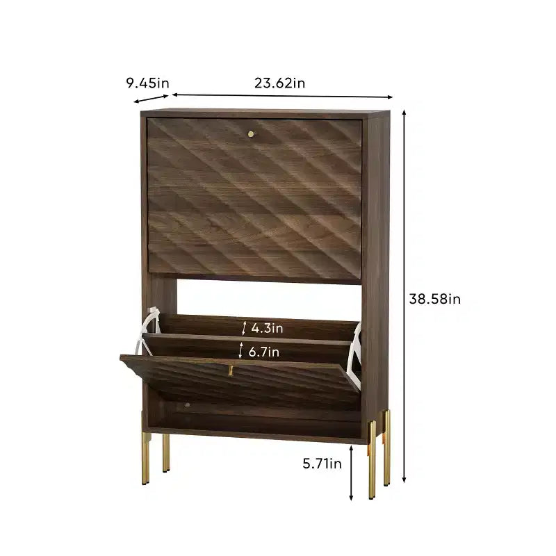 Meuble à chaussures moderne autoportant avec 2 tiroirs basculants, rangement de style mi-siècle pour couloirs et entrées