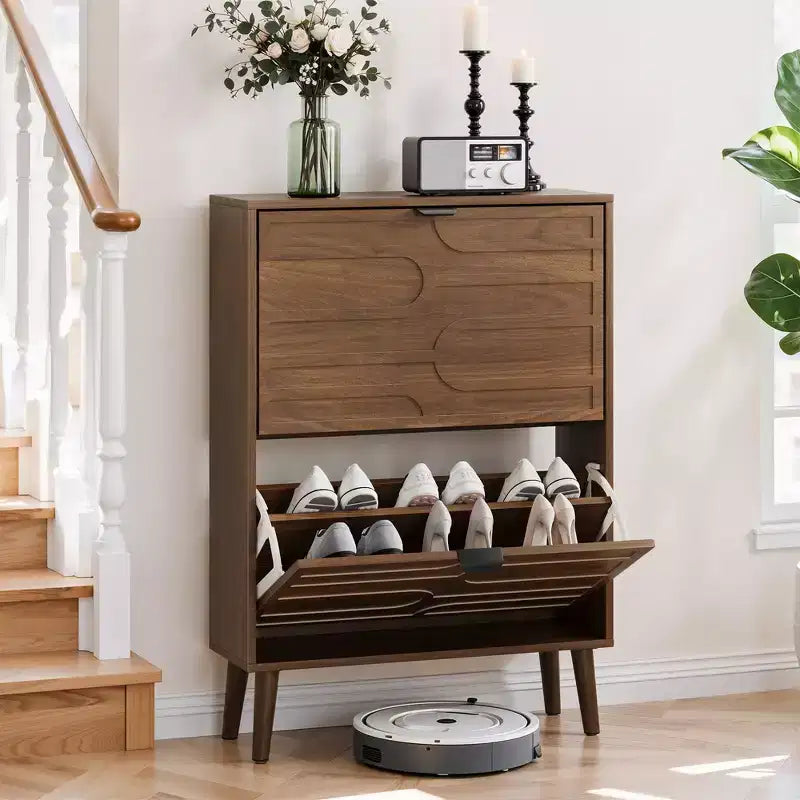 Modern Freestanding Shoe Cabinet Organizer with 2 Flip Drawers,Mid-Century Storage Shoe Rack for Corridors, Entrances