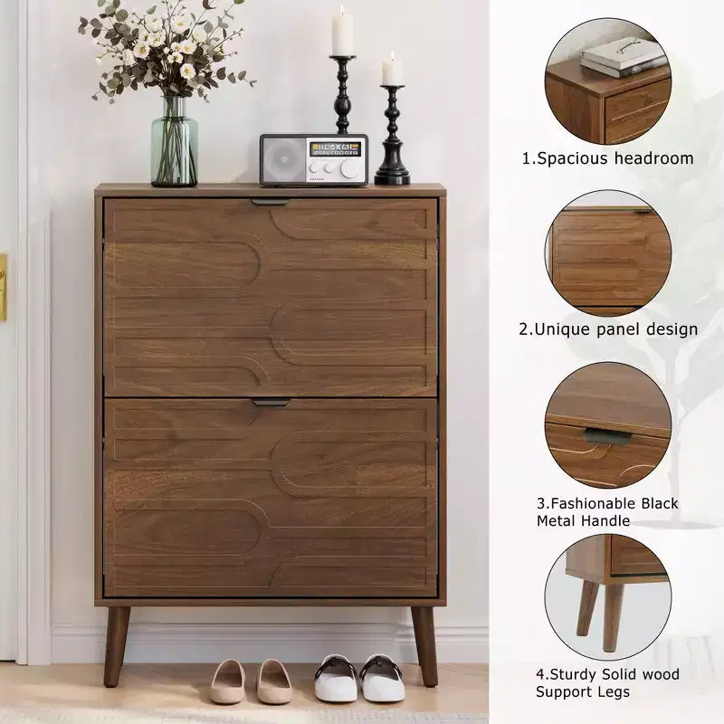 Modern Freestanding Shoe Cabinet Organizer with 2 Flip Drawers,Mid-Century Storage Shoe Rack for Corridors, Entrances