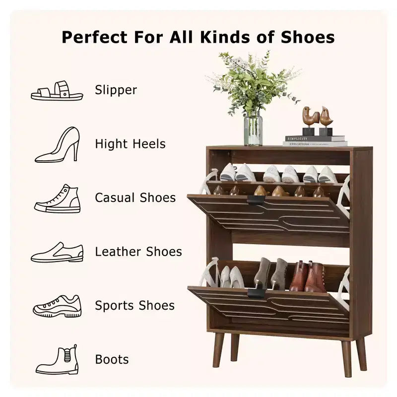 Modern Freestanding Shoe Cabinet Organizer with 2 Flip Drawers,Mid-Century Storage Shoe Rack for Corridors, Entrances