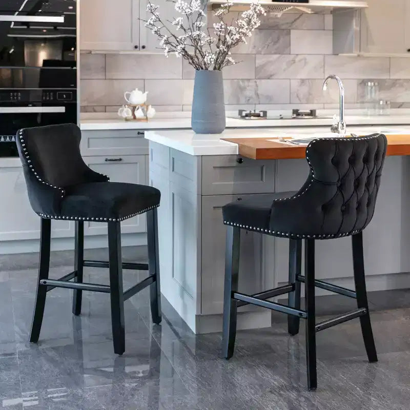 Modern Velvet Bar Stools Counter Height Set of 2, Wing-Back Counter Stools, Upholstered Dining Chairs for Kitchen, Cafe