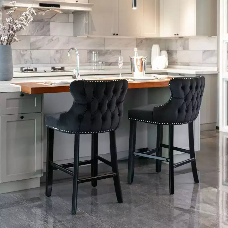 Modern Velvet Bar Stools Counter Height Set of 2, Wing-Back Counter Stools, Upholstered Dining Chairs for Kitchen, Cafe