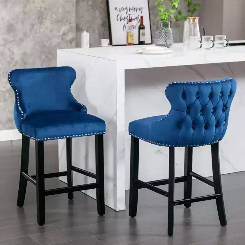 Modern Velvet Bar Stools Counter Height Set of 2, Wing-Back Counter Stools, Upholstered Dining Chairs for Kitchen, Cafe