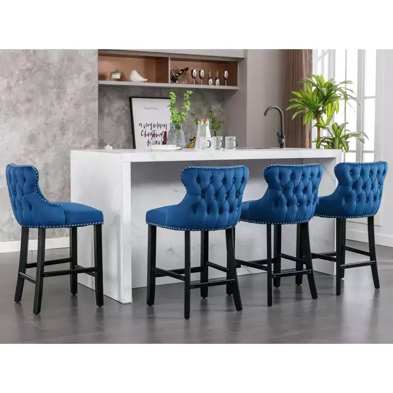 Modern Velvet Bar Stools Counter Height Set of 2, Wing-Back Counter Stools, Upholstered Dining Chairs for Kitchen, Cafe
