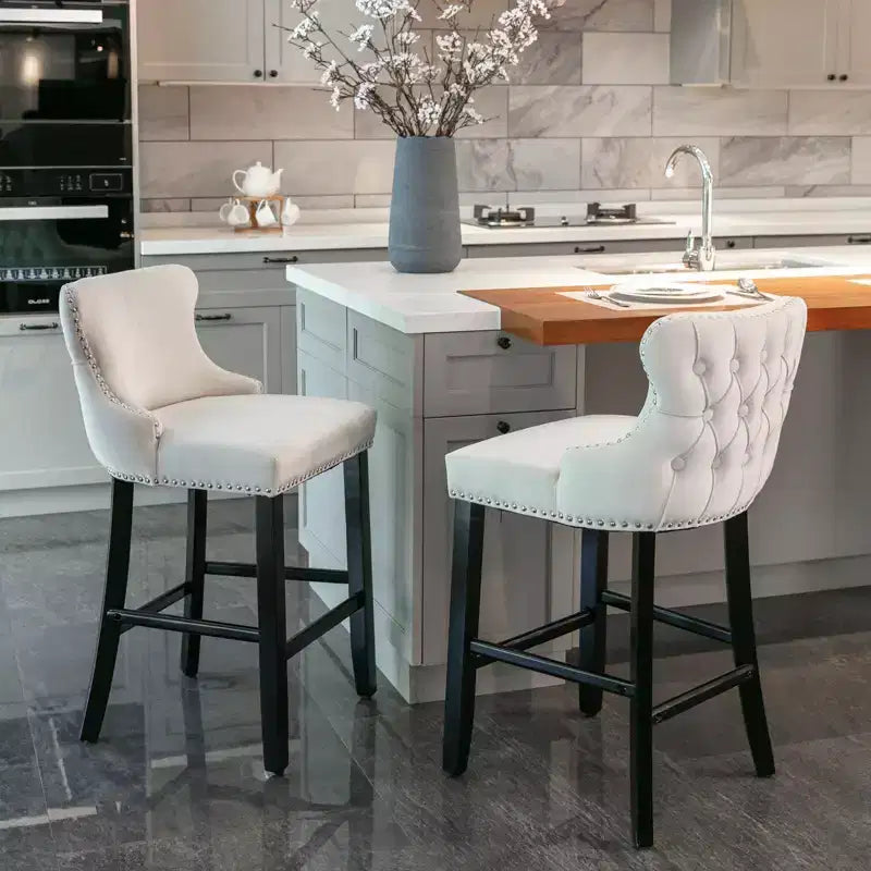 Modern Velvet Bar Stools Counter Height Set of 2, Wing-Back Counter Stools, Upholstered Dining Chairs for Kitchen, Cafe