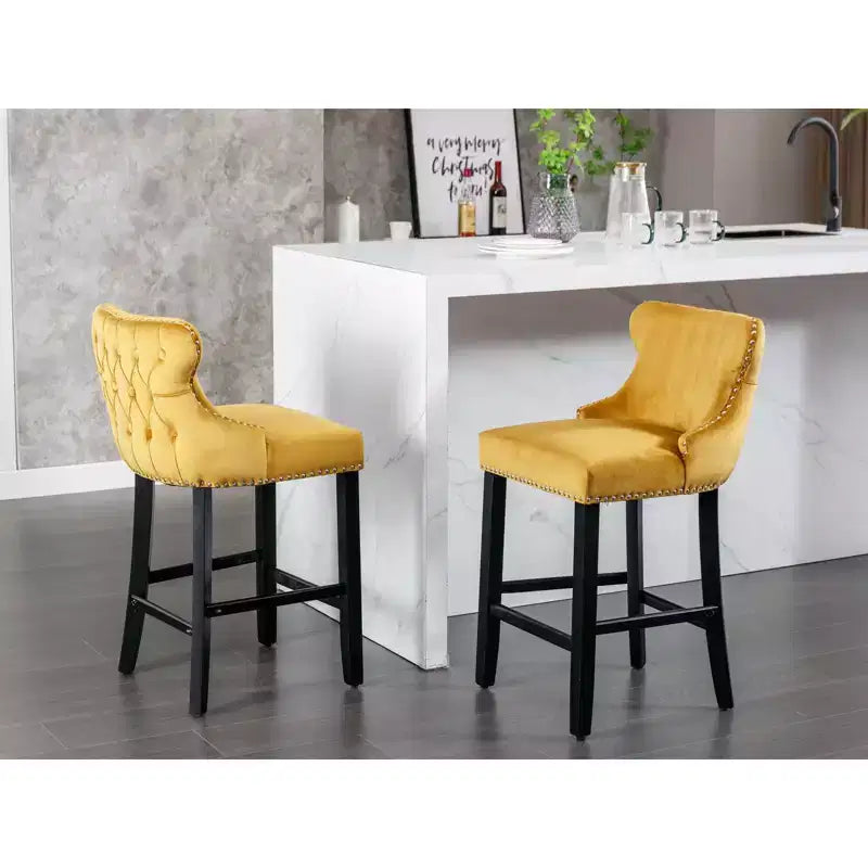 Modern Velvet Bar Stools Counter Height Set of 2, Wing-Back Counter Stools, Upholstered Dining Chairs for Kitchen, Cafe