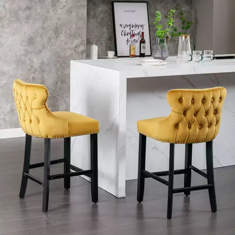 Modern Velvet Bar Stools Counter Height Set of 2, Wing-Back Counter Stools, Upholstered Dining Chairs for Kitchen, Cafe