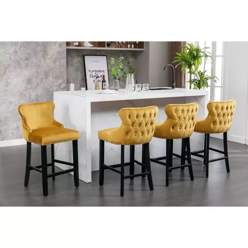 Modern Velvet Bar Stools Counter Height Set of 2, Wing-Back Counter Stools, Upholstered Dining Chairs for Kitchen, Cafe