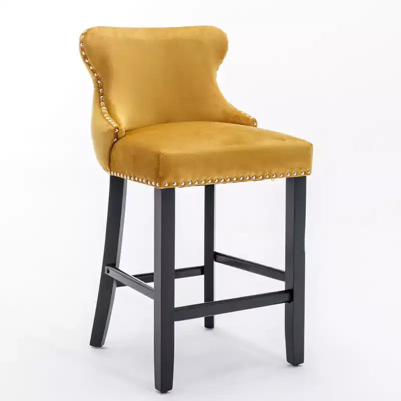 Modern Velvet Bar Stools Counter Height Set of 2, Wing-Back Counter Stools, Upholstered Dining Chairs for Kitchen, Cafe