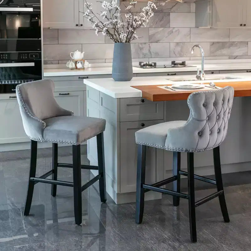 Modern Velvet Bar Stools Counter Height Set of 2, Wing-Back Counter Stools, Upholstered Dining Chairs for Kitchen, Cafe