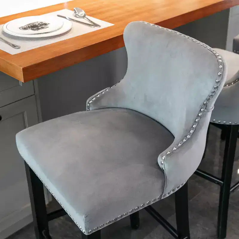Modern Velvet Bar Stools Counter Height Set of 2, Wing-Back Counter Stools, Upholstered Dining Chairs for Kitchen, Cafe
