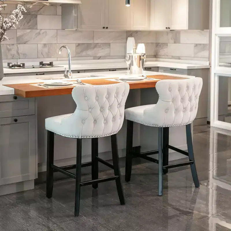 Modern Velvet Bar Stools Counter Height Set of 2, Wing-Back Counter Stools, Upholstered Dining Chairs for Kitchen, Cafe