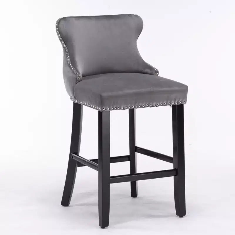 Modern Velvet Bar Stools Counter Height Set of 2, Wing-Back Counter Stools, Upholstered Dining Chairs for Kitchen, Cafe