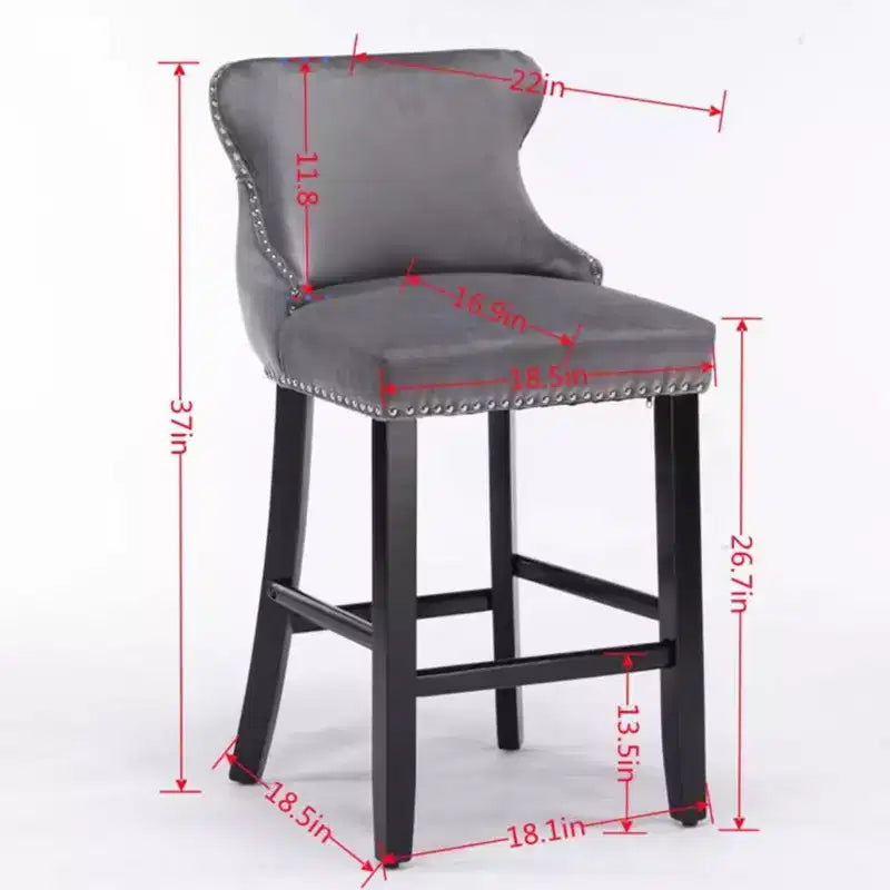 Modern Velvet Bar Stools Counter Height Set of 2, Wing-Back Counter Stools, Upholstered Dining Chairs for Kitchen, Cafe