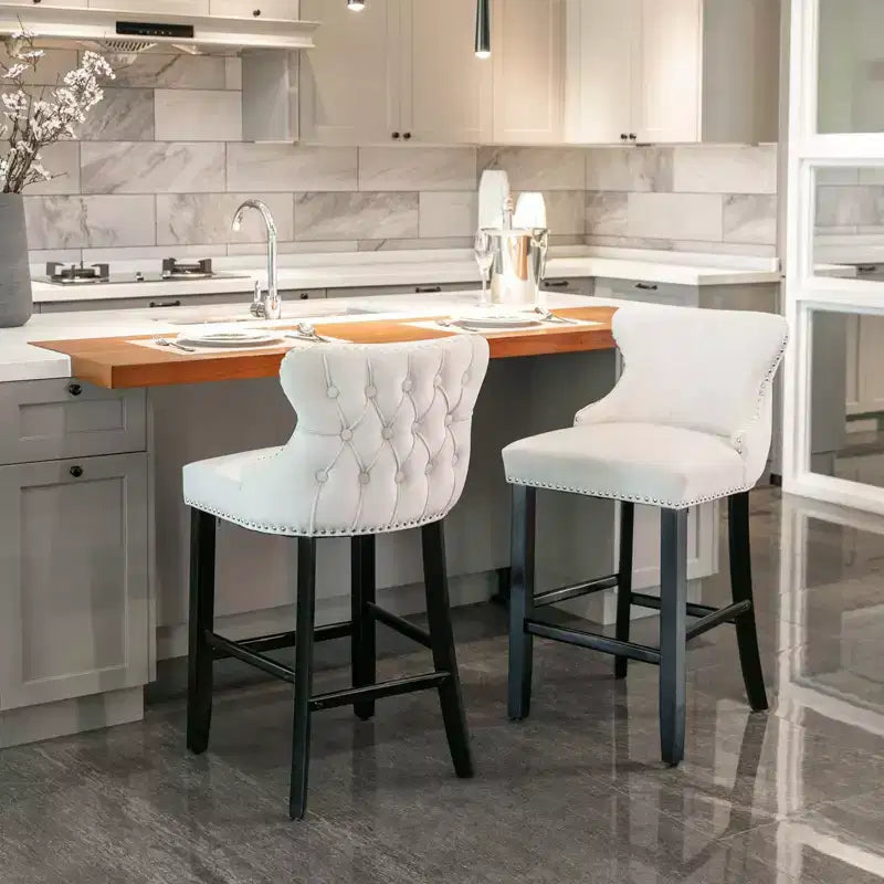 Modern Velvet Bar Stools Counter Height Set of 2, Wing-Back Counter Stools, Upholstered Dining Chairs for Kitchen, Cafe