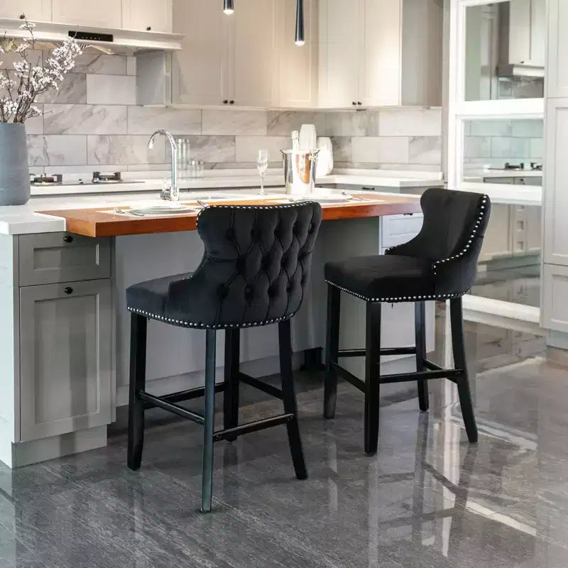 Modern Velvet Bar Stools Counter Height Set of 2, Wing-Back Counter Stools, Upholstered Dining Chairs for Kitchen, Cafe