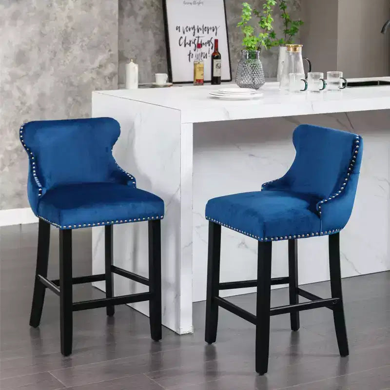 Modern Velvet Bar Stools Counter Height Set of 2, Wing-Back Counter Stools, Upholstered Dining Chairs for Kitchen, Cafe