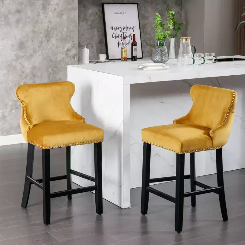 Modern Velvet Bar Stools Counter Height Set of 2, Wing-Back Counter Stools, Upholstered Dining Chairs for Kitchen, Cafe