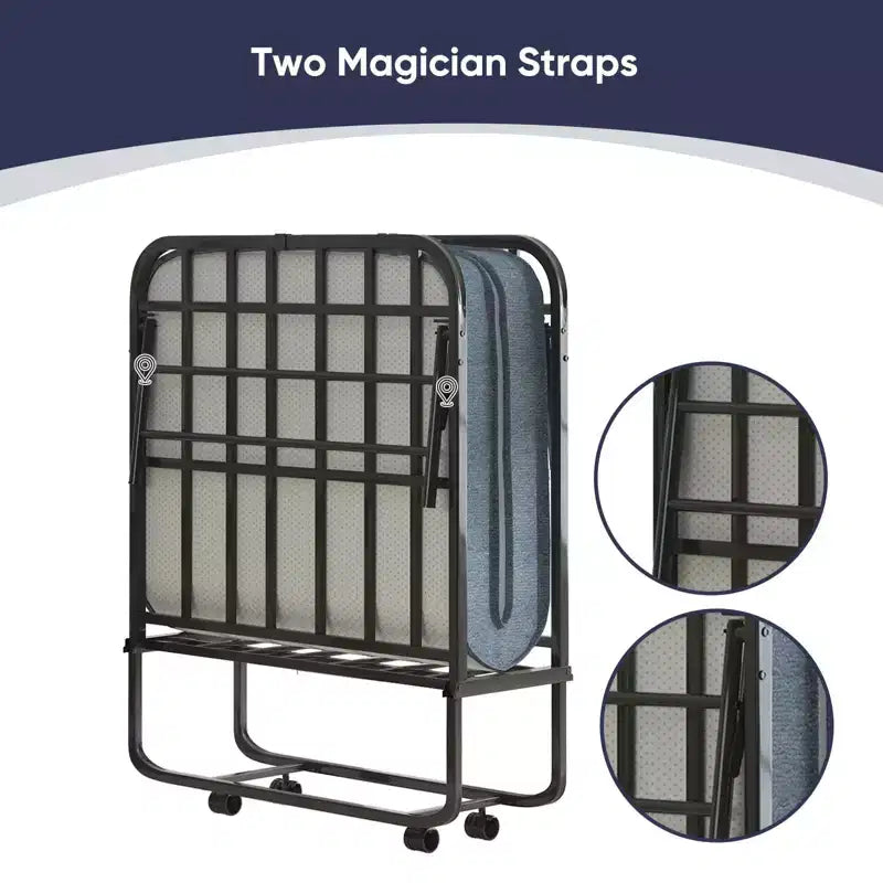 Folding Bed with 5''Mattress,Portable Guest Bed Camping Cot,Soft Padded Rollaway Sleeping Bed with Wheels,Twin Size