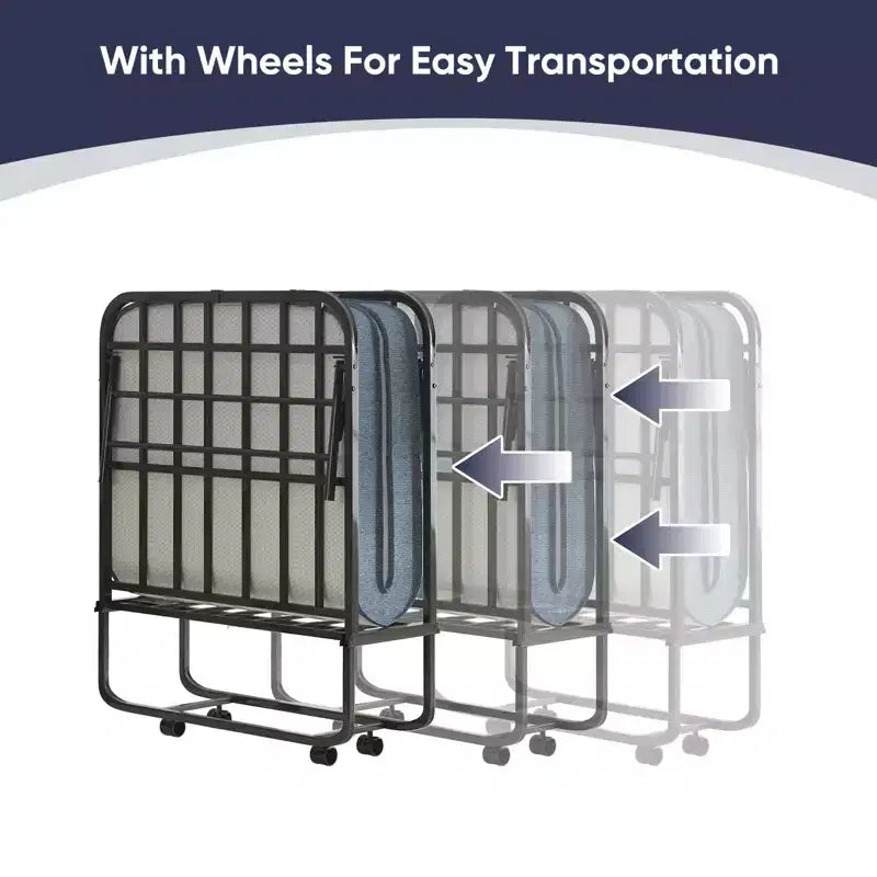 Folding Bed with 5''Mattress,Portable Guest Bed Camping Cot,Soft Padded Rollaway Sleeping Bed with Wheels,Twin Size