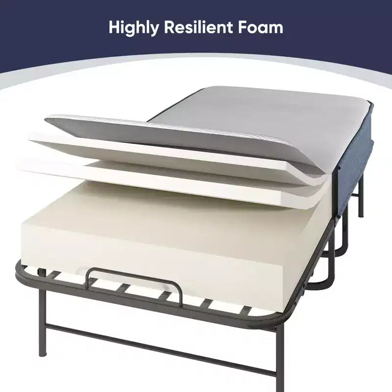 Folding Bed with 5''Mattress,Portable Guest Bed Camping Cot,Soft Padded Rollaway Sleeping Bed with Wheels,Twin Size