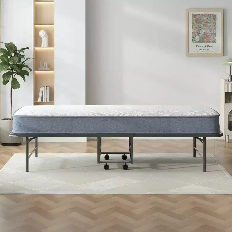 Cama plegable con colchón de 5'', cama portátil para invitados y camping, cama enrollable acolchada y suave con ruedas, tamaño individual