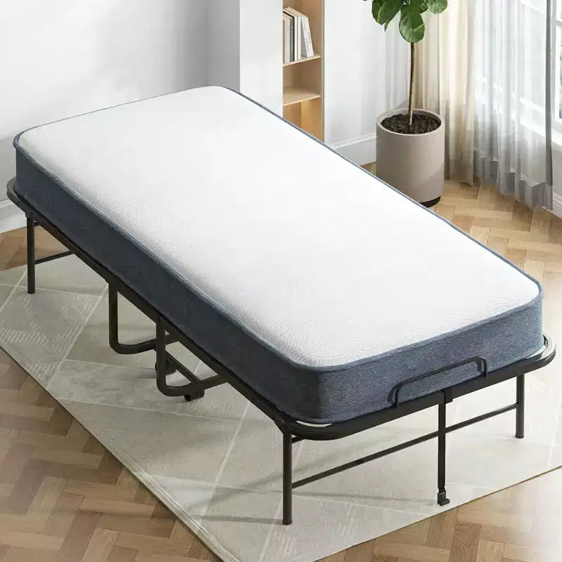 Folding Bed with 5''Mattress,Portable Guest Bed Camping Cot,Soft Padded Rollaway Sleeping Bed with Wheels,Twin Size