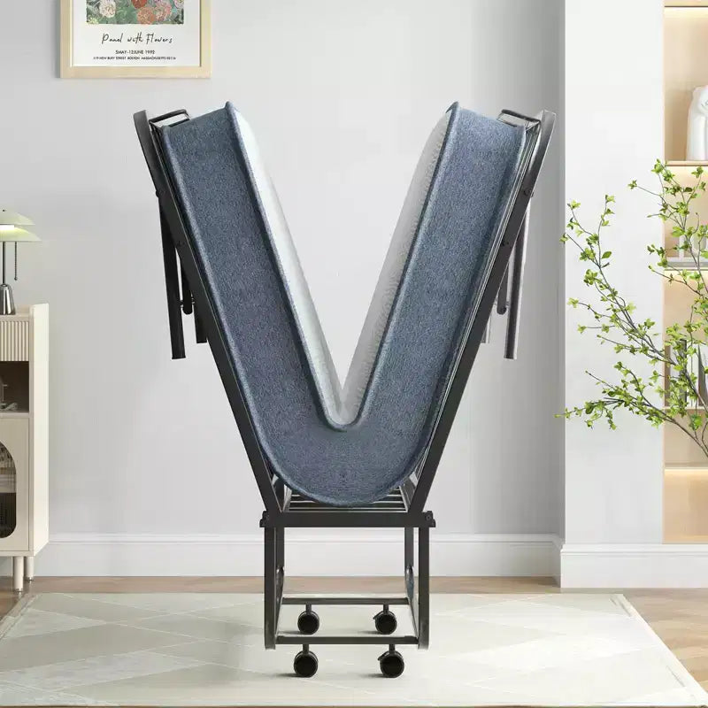 Folding Bed with 5''Mattress,Portable Guest Bed Camping Cot,Soft Padded Rollaway Sleeping Bed with Wheels,Twin Size