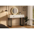 Double-Drawer Round Mirror Vanity Table - Modern Style Vanity Table with Lighting, Sturdy Iron Frame, MDF Construction, Two Spacious Drawers