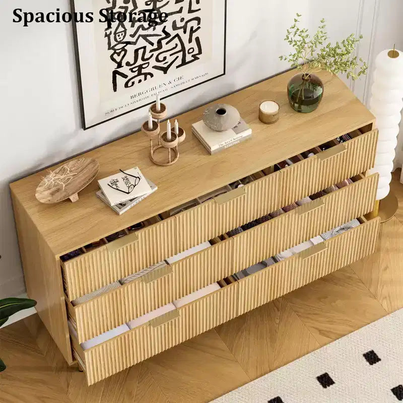 7-Drawer Fluted Dresser with Gold Handles, Modern Storage Chest Organizer for Bedroom, Living Room, Hallway