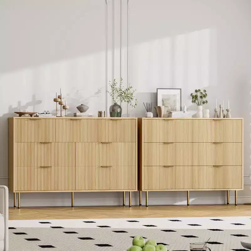 7-Drawer Fluted Dresser with Gold Handles, Modern Storage Chest Organizer for Bedroom, Living Room, Hallway