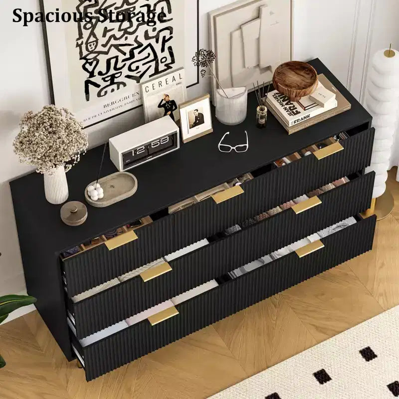 7-Drawer Fluted Dresser with Gold Handles, Modern Storage Chest Organizer for Bedroom, Living Room, Hallway