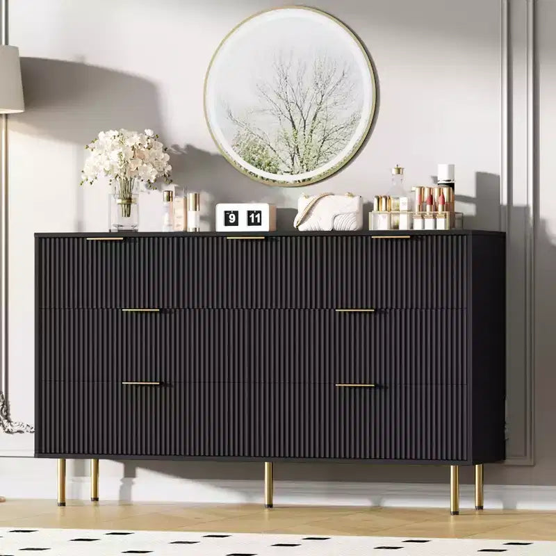 7-Drawer Fluted Dresser with Gold Handles, Modern Storage Chest Organizer for Bedroom, Living Room, Hallway