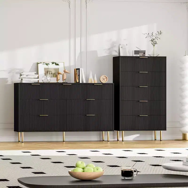 7-Drawer Fluted Dresser with Gold Handles, Modern Storage Chest Organizer for Bedroom, Living Room, Hallway