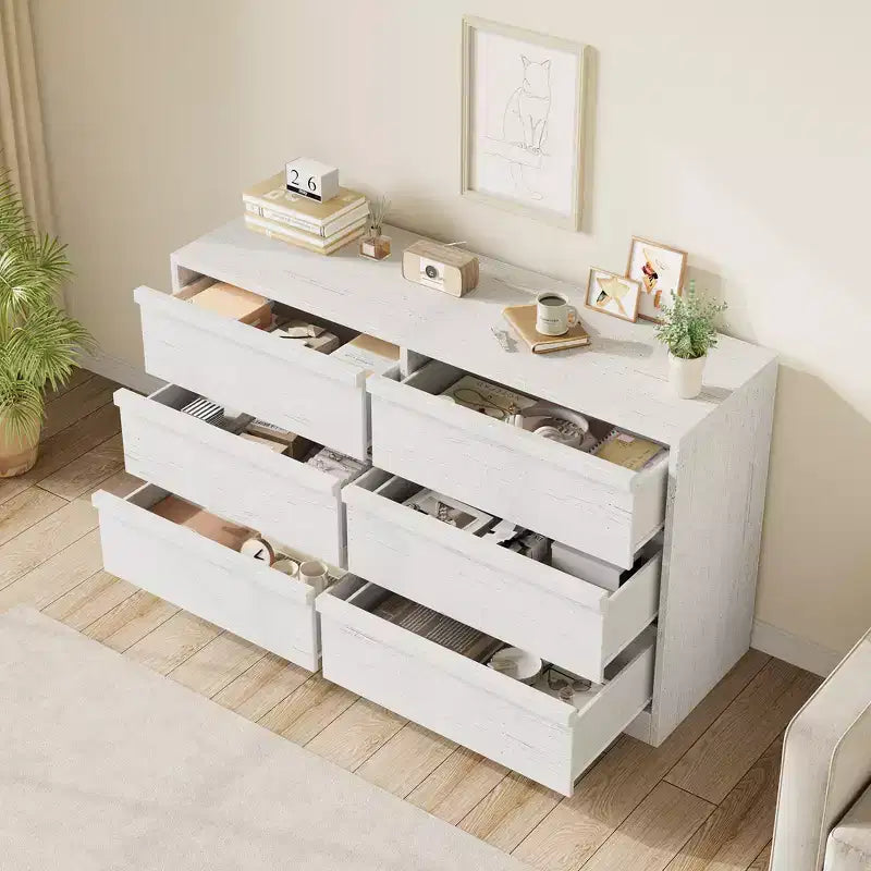 Commode en bois durable avec tiroirs et grand plateau, style scandinave, mobilier de chambre, pour salon ou couloir