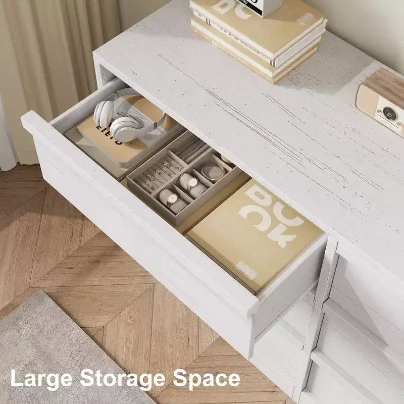 Commode en bois durable avec tiroirs et grand plateau, style scandinave, mobilier de chambre, pour salon ou couloir