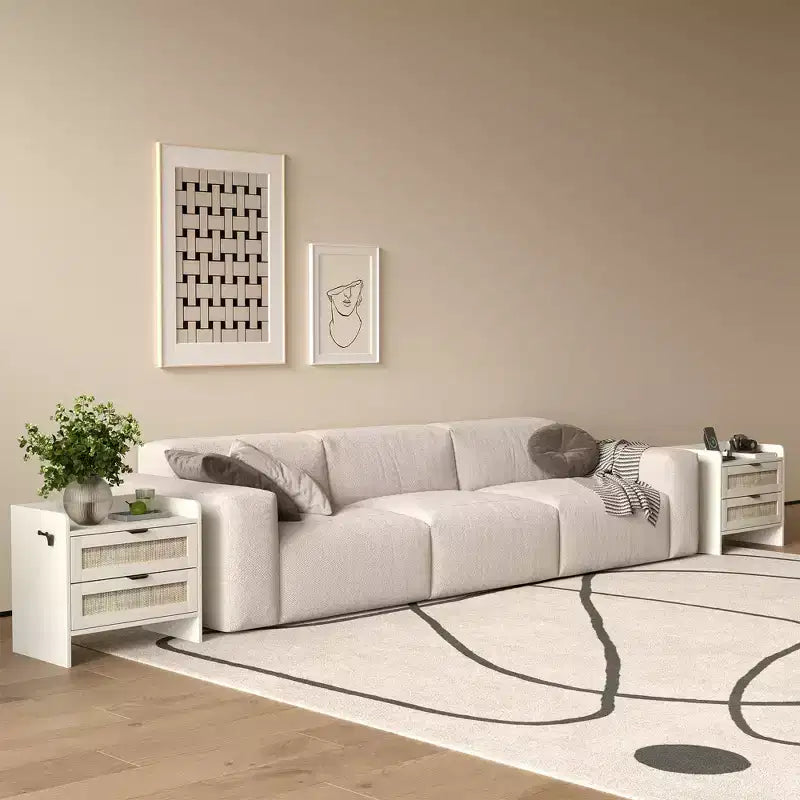 Lot de 2 tables de chevet en rotin avec station de recharge Type-C, style bohème, 2 tiroirs aspect rotin, pour chambre
