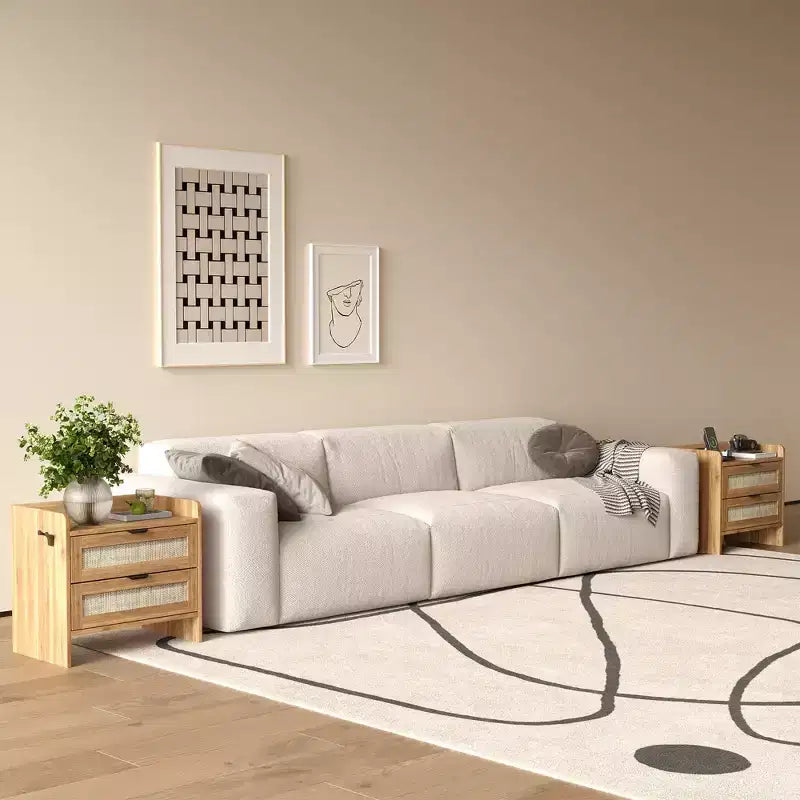 Lot de 2 tables de chevet en rotin avec station de recharge Type-C, style bohème, 2 tiroirs aspect rotin, pour chambre