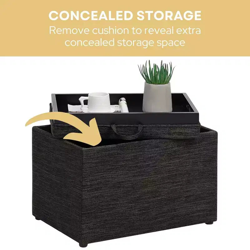Pouf de rangement décoratif avec plateau réversible