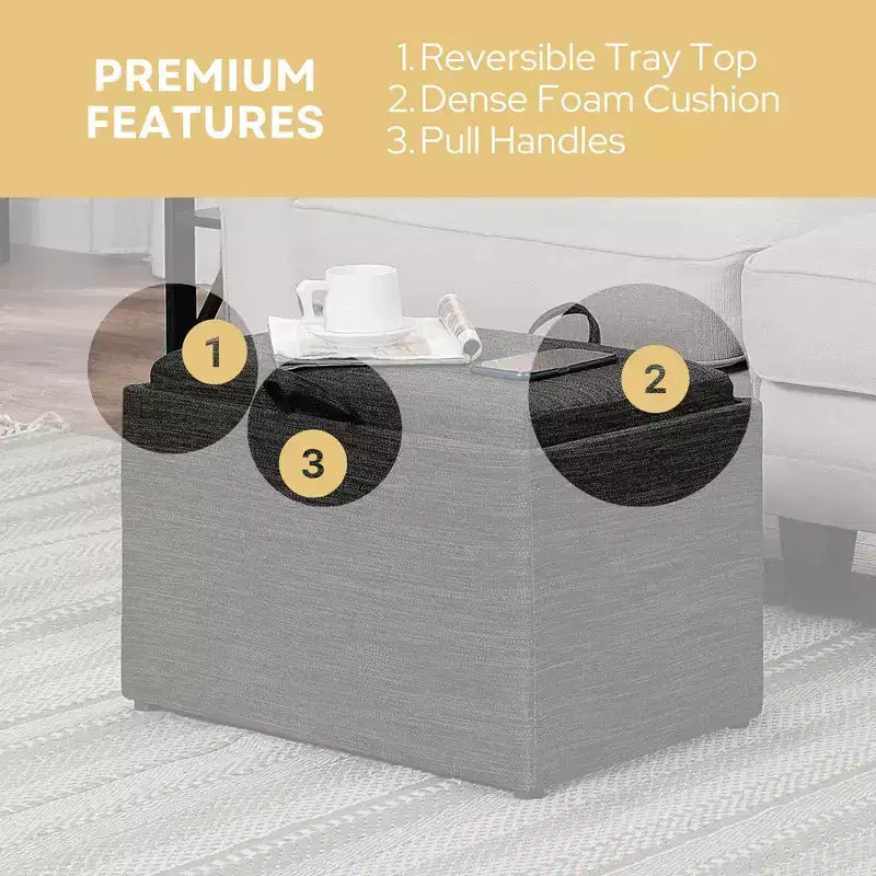 Pouf de rangement décoratif avec plateau réversible