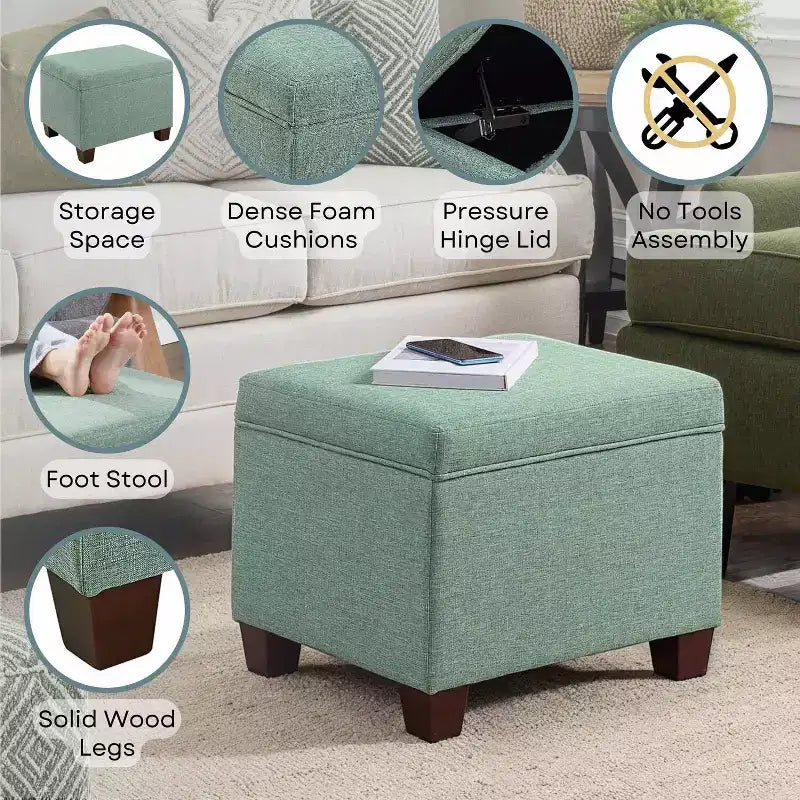 Pouf de rangement de grande capacité, banc de rangement élégant et repose-pieds compact pour chambre