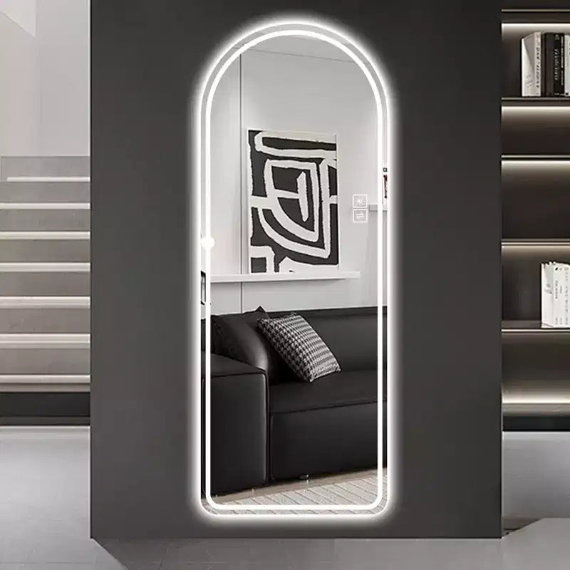 Espejo moderno de arco, de cuerpo entero, de 65 pulgadas de alto, con LED y modos de luz ajustables