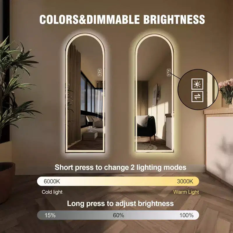 Modern 65H Arched LED Full Length Mirror with Adjustable Light Modes
