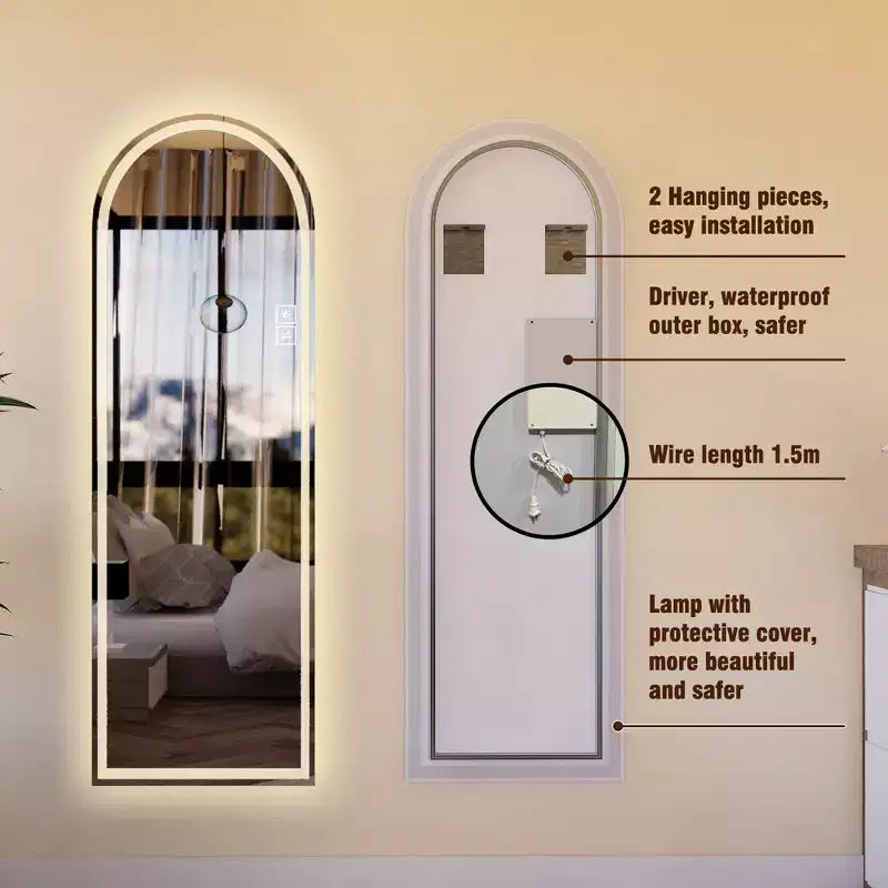 Modern 65H Arched LED Full Length Mirror with Adjustable Light Modes