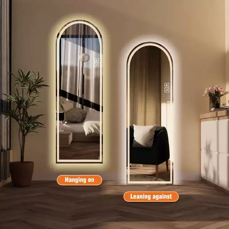Espejo moderno de arco, de cuerpo entero, de 65 pulgadas de alto, con LED y modos de luz ajustables