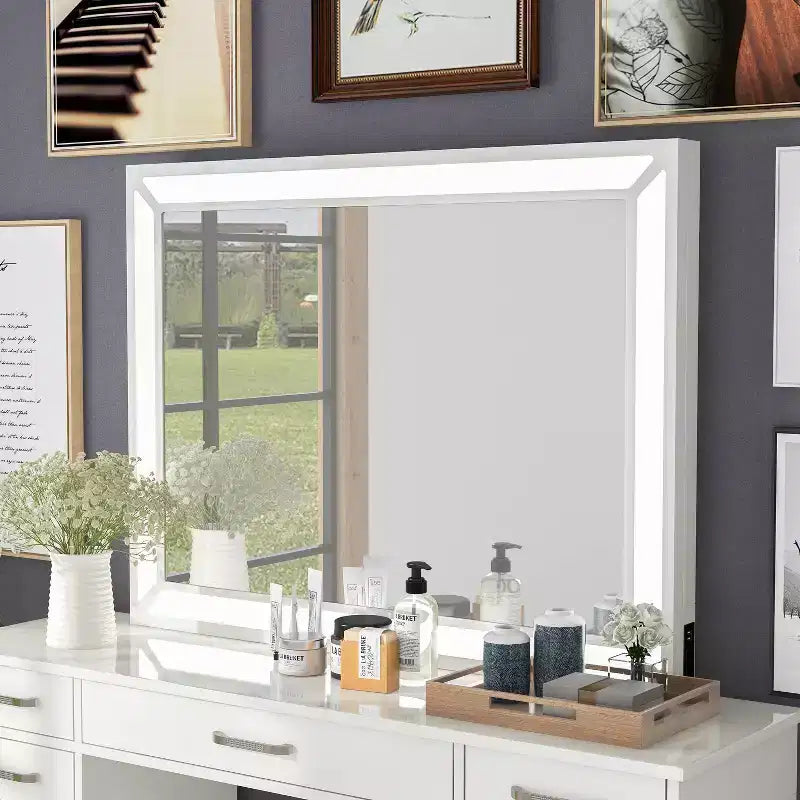 Contemporary Mirror with Led Light and USB Plug Luminous White