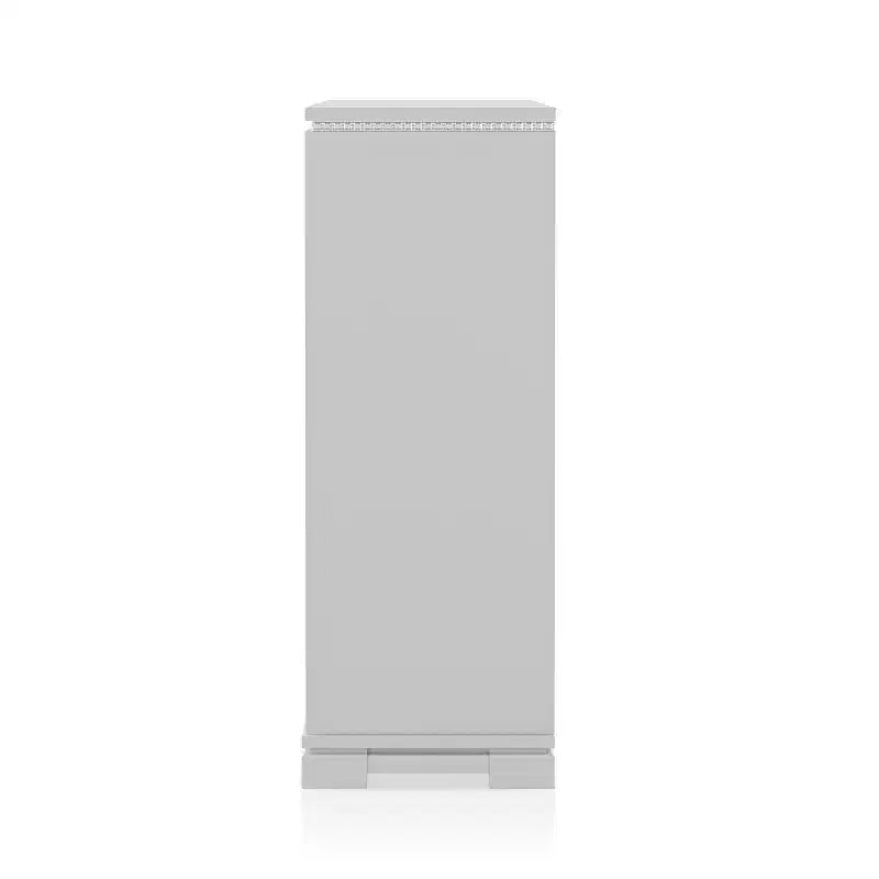 Cómoda de 5 cajones color plata, acabado plateado moderno, amplio espacio de almacenamiento para organizar el dormitorio