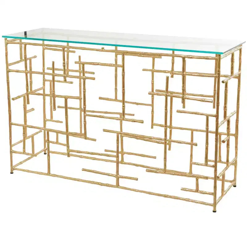 Table console contemporaine en aluminium doré