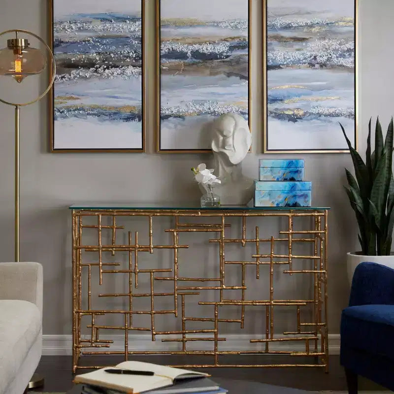 Table console contemporaine en aluminium doré